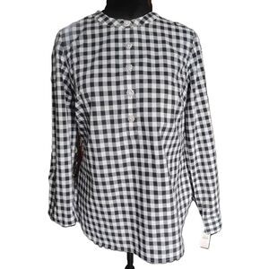 Talbot's Women's Size P (XS), Black & White Gingham Blouse - NWT